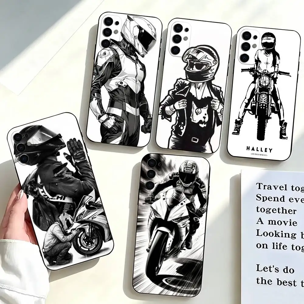 Motorcycle-e Rider Cool Character Creative Phone Case For Samsung S25,S24,S21,S22,S23Ultra,S20,Plus,Fe,Soft Silicone Black Cover