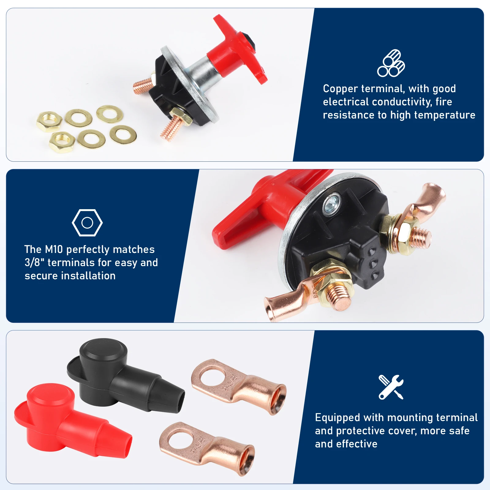 

For Truck Boat Auto Car Modify Isolator Master Kill Switch Copper Plastic Battery Disconnect Switch 300A 12V 24V Red 2 Key