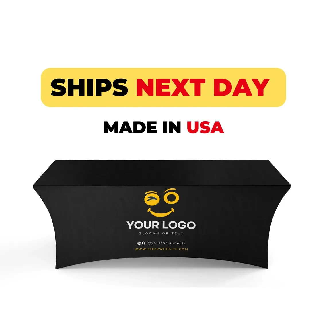 Custom Stretch Tablecloth With Logo | Personalized Table Cover For Events, Craft And Trade Show | Custom Printed Table Cloth Wit