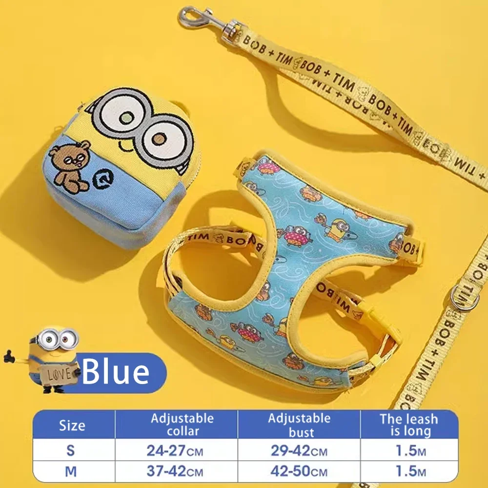 Correa para mochila para mascotas Minions, bolsa para aperitivos con cremallera desmontable, chaleco con arnés suave ajustable con bolsa de almacenamiento para perros pequeños que caminan