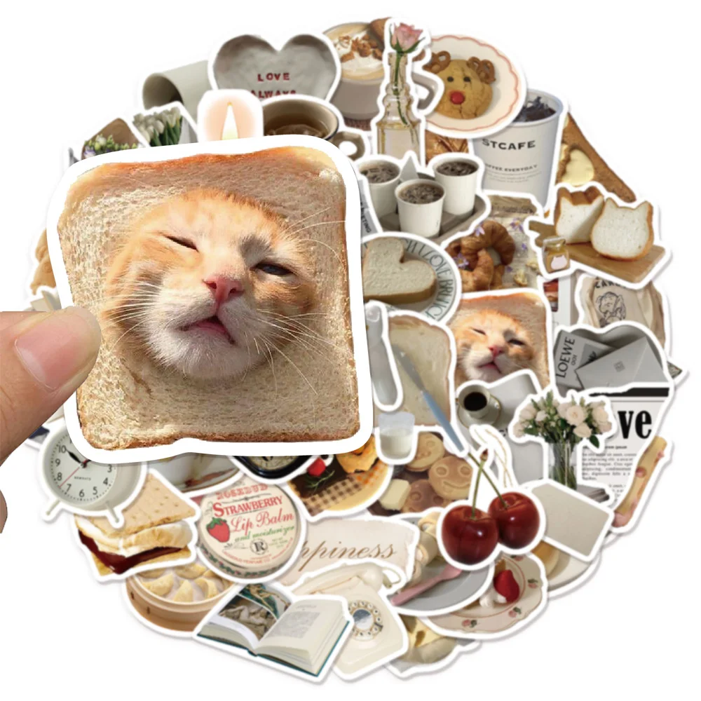 50PCS Korean Retro Bread Cat Graffiti Stickers Decorative Luggage Laptop Diary Scrapbook Stickers ﻿
