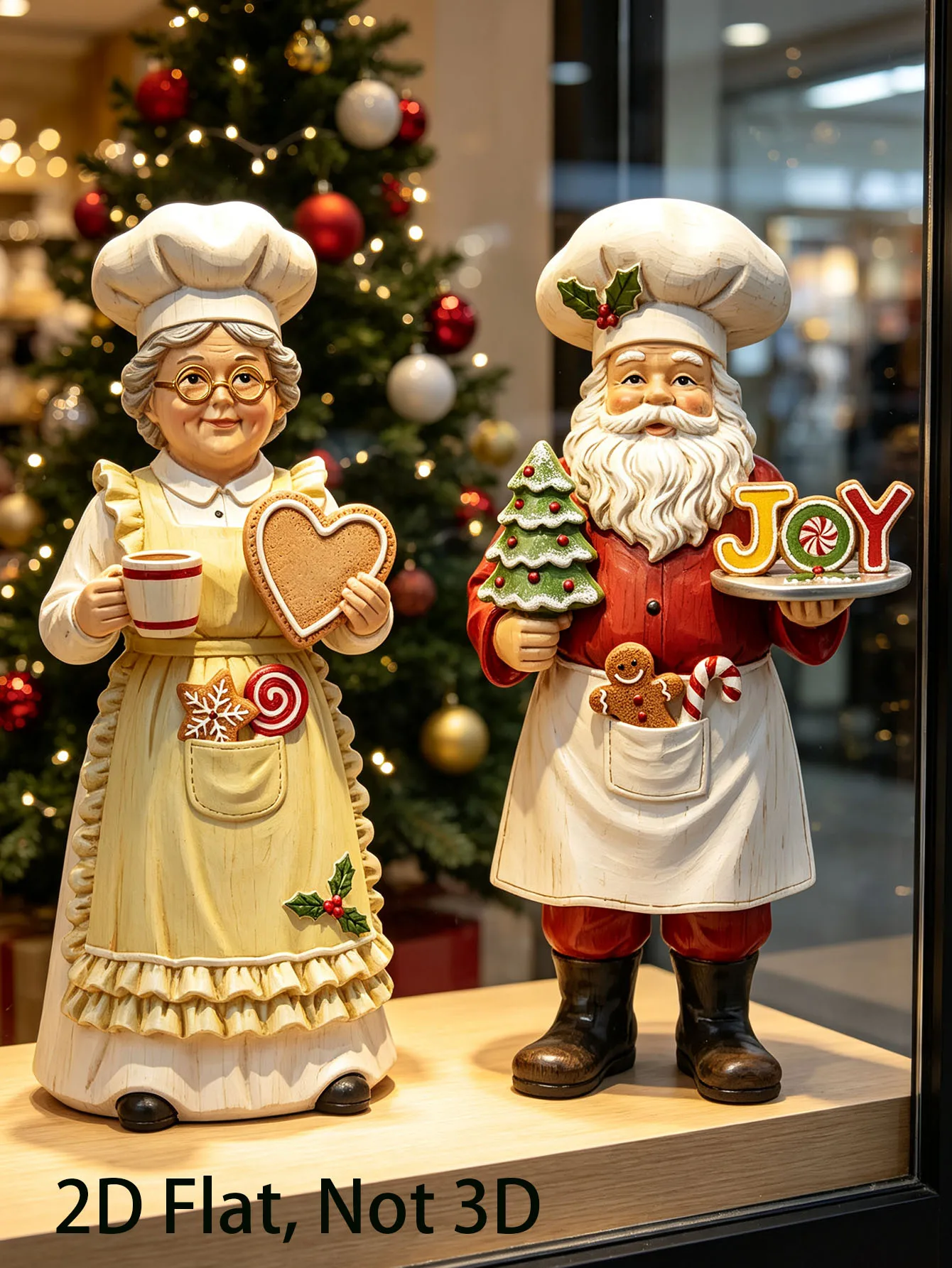 2-teiliges Set Weihnachtsfiguren Koch-Santa und Frau Claus, Holzfiguren Koch-Santa Claus – Detail 5