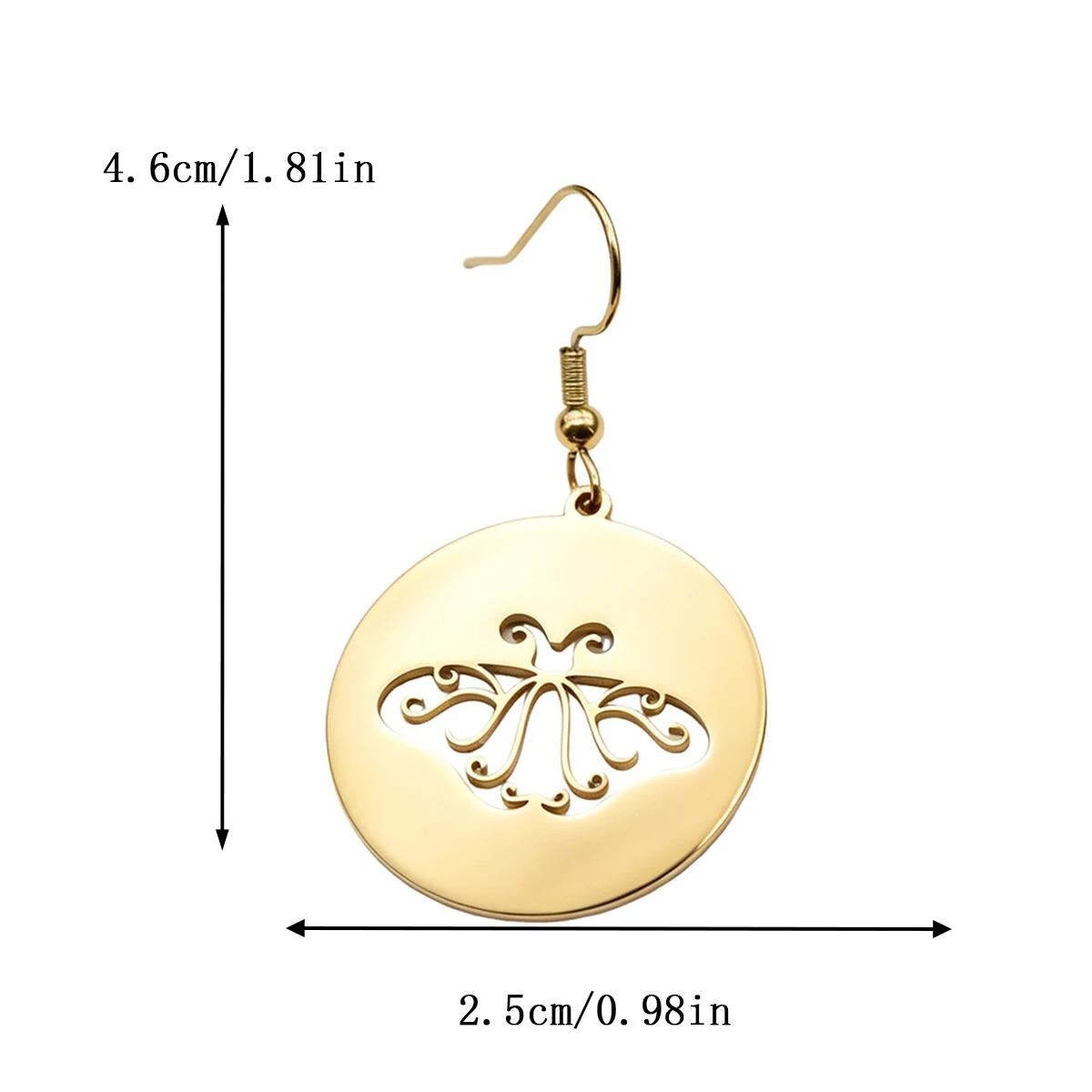 Kinitial Stainless Steel Round Death Moth Drop Hook Earrings Luna Moth Dangle Earrings Gothic Witchy Insect Jewelry For Women