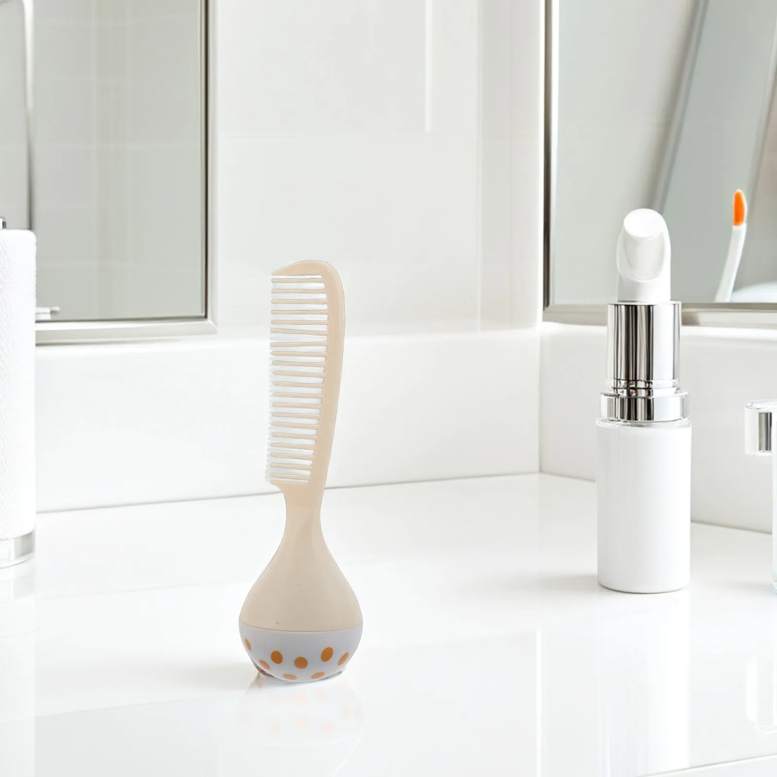 Self-Standing Pocket Hair Comb for Women Elegant Beige Fine Tooth Anti-Static Scalp Massage Travel Styling Comb Compact Handbag