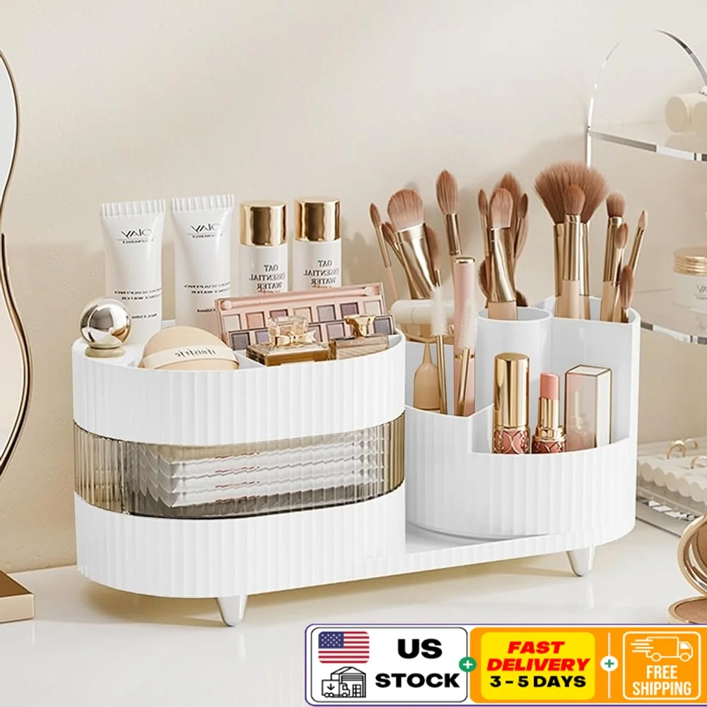 

Вращающийся 3-слойный косметический органайзер, держатель для кистей для макияжа, ящик для хранения макияжа, ухода за кожей, духи, туалетные принадлежности, аксессуары