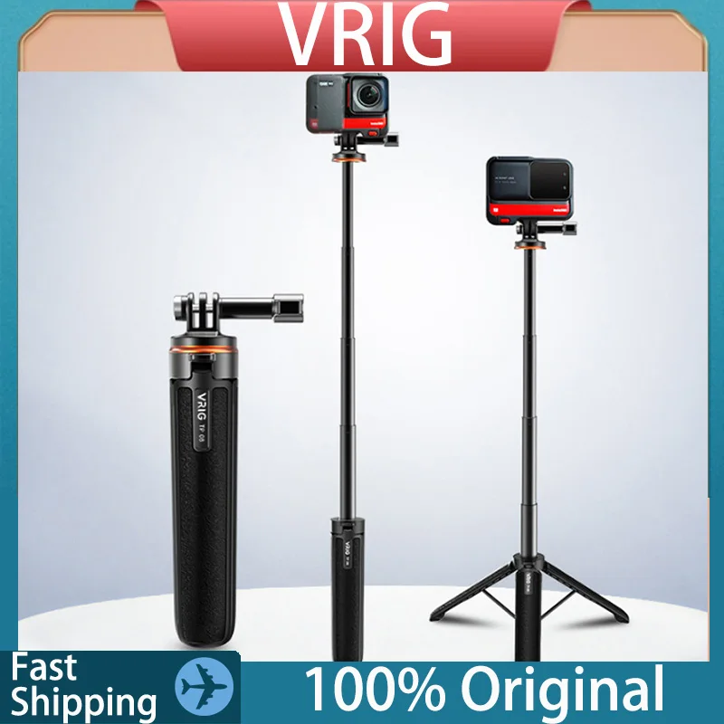 Original VRIG Selfie Stick Camera Tripod Stand 51cm Aluminum Alloy for GoPro 12/10/9 Vlog Live Streaming Selfie Video Record