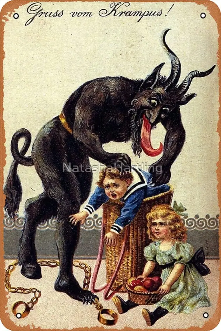 

Krampus поздравление холст печать металлический жестяной знак винтаж 8x12 дюймов