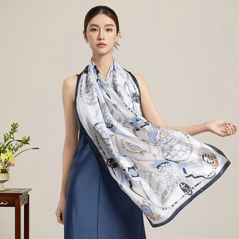 InjLong-Écharpe Imprimée de Luxe pour Femme, Mouchoir à la Mode de Hangzhou, 100%, 2024