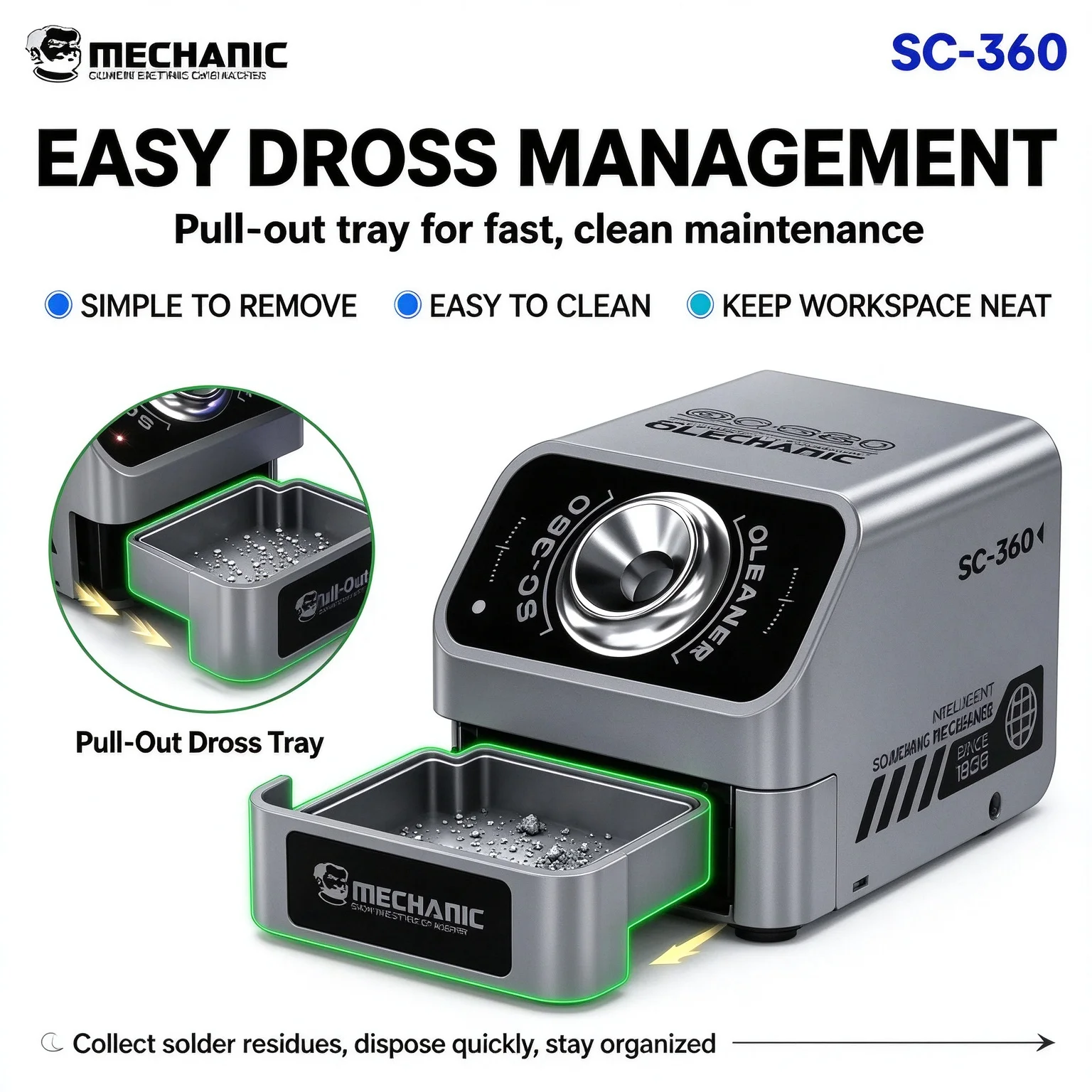 MECHANIC SC-360 Smart Soldering Iron Tip Cleaner Automatic 360° Rotation Cleaning Machine For BGA IC Chip Rework