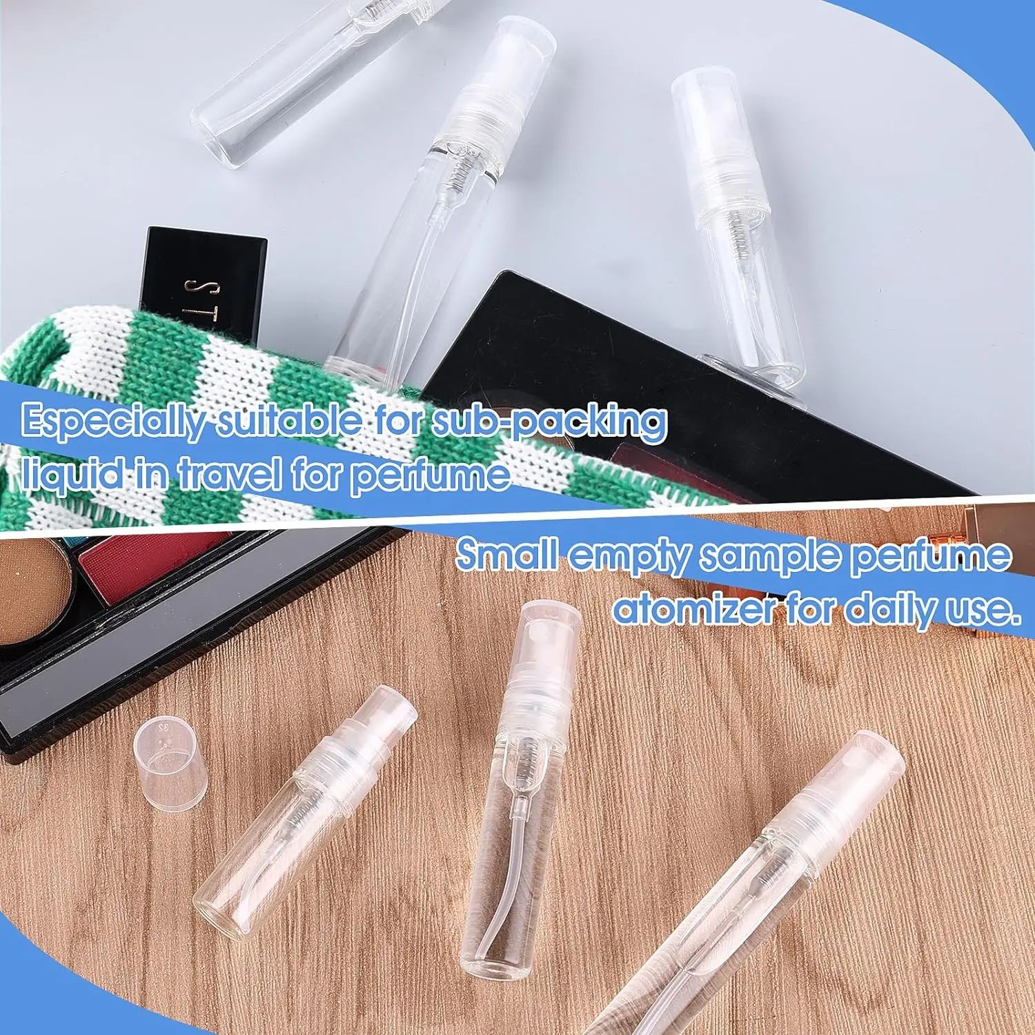 5 Stück 2 ml – 10 ml Mini nachfüllbare Probe Parfüm Glasflasche Reise leere Spray Zerstäuber Flaschen Kosmetikverpackungsbehälter