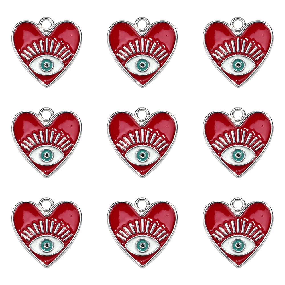 3pcs Red Enamal Heart Eyelash Charms Silver Plated Evil Eye Love Pendant for DIY Jewelry Making Necklace Bracelet Accessories