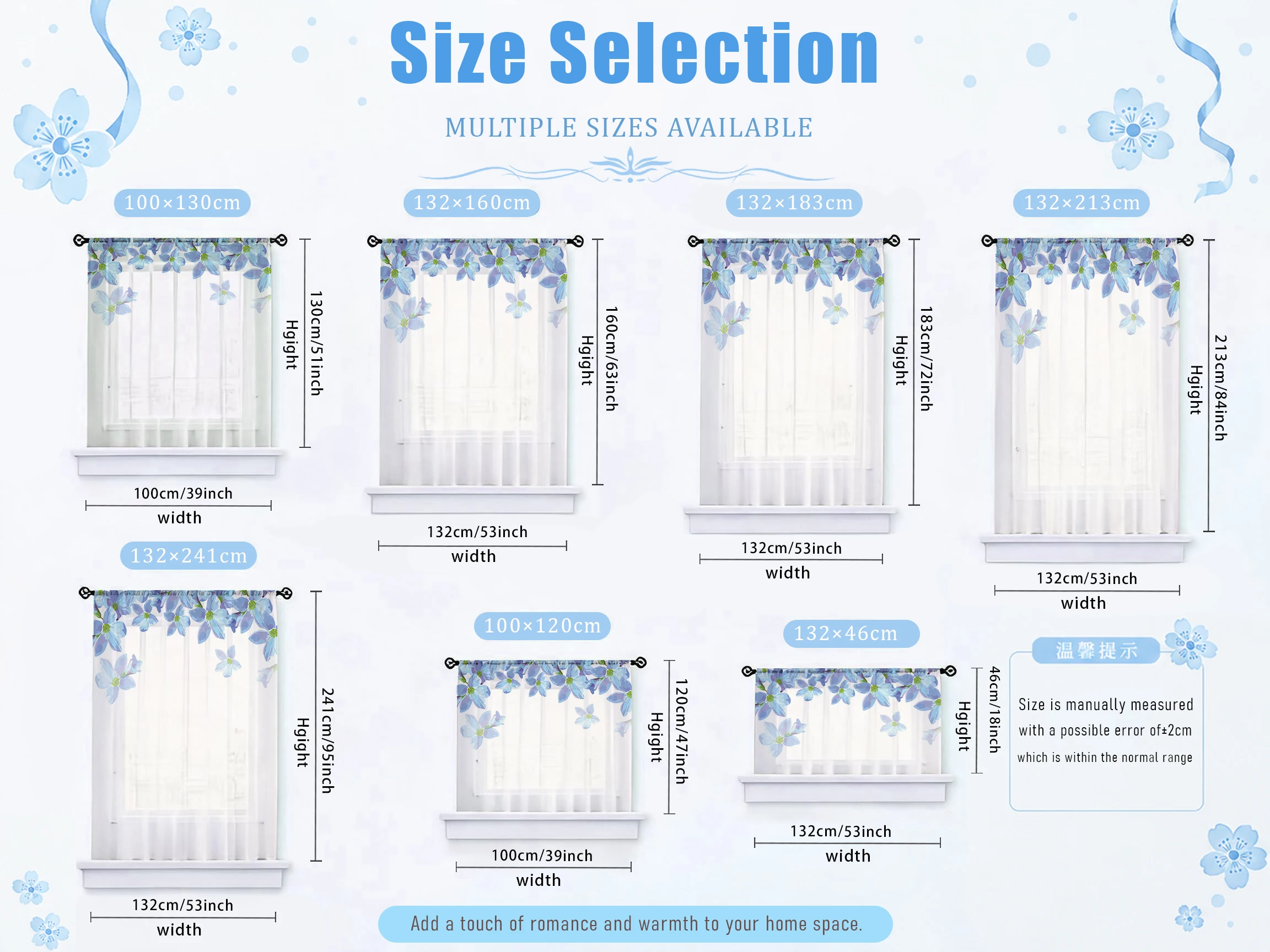 Blue Floral Gradient Sheer Curtain, Good Quality Light Reducing Luxurious Privacy Voile for Living/Bedroom/Kids Room, Gift - view 6
