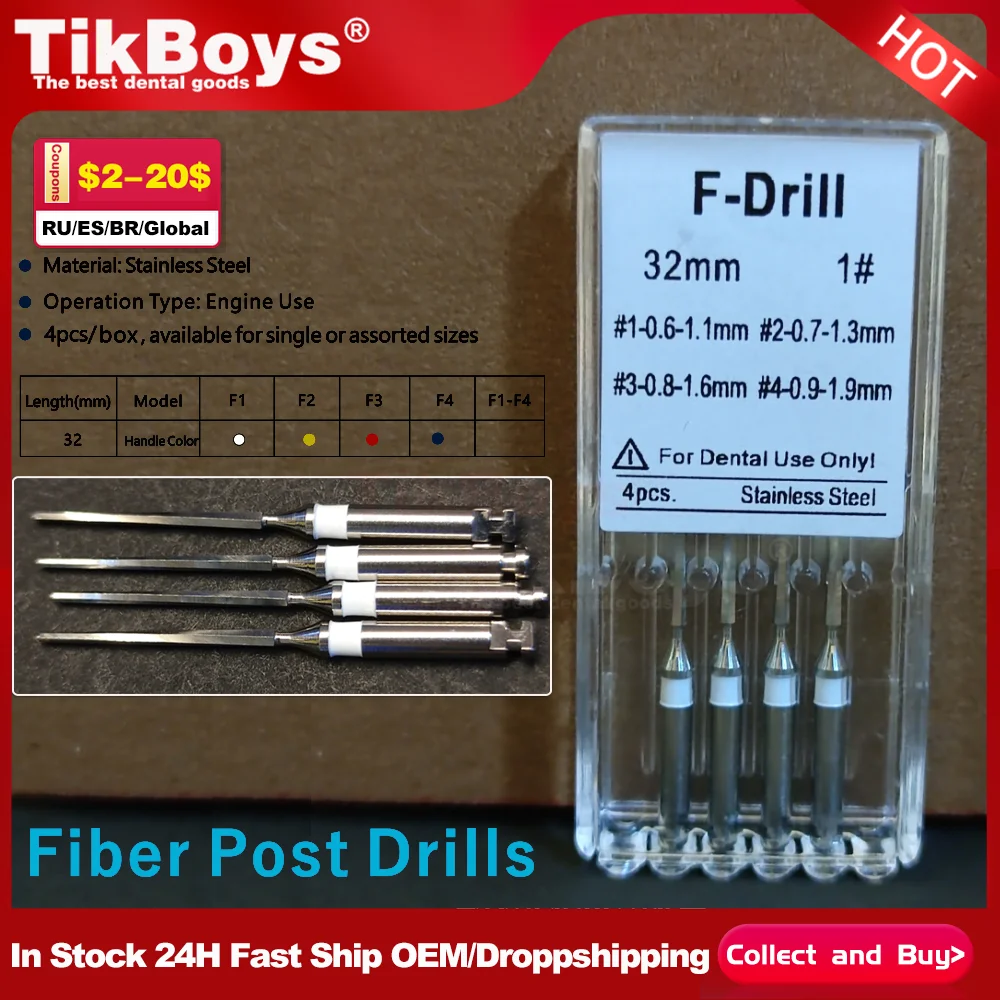 

4 Pcs/Box U Drills Dental Fiber Post Drills Stainless Steel Endodontic Reamer Root Canal Reamer 32MM1-4# 15-40#Dental Instrument