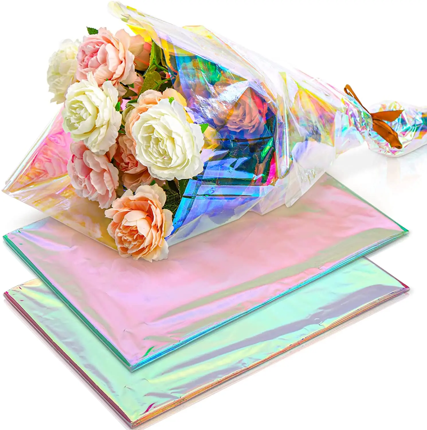 Iridescent Cellophane Wrap Iridescent Film Rainbow Confetti Flowers Packaging Film for DIY Wrapping Decor centre piece fillings