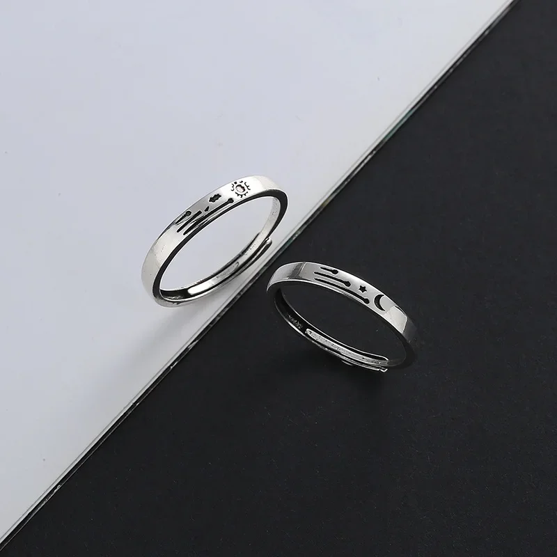 

925 Sterling Silver Frosted Retro Couple Rings Simple Valentine's Day Gift Star Moon Ring Fashion Jewelry Gift Wholesale