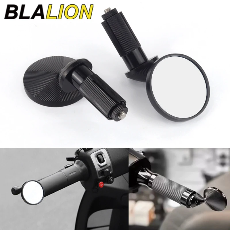 Blalion 2 pçs espelhos retrovisores da motocicleta redonda 7/8 "lidar com barra final dobrável moto espelhos laterais para cafe racer novo universal