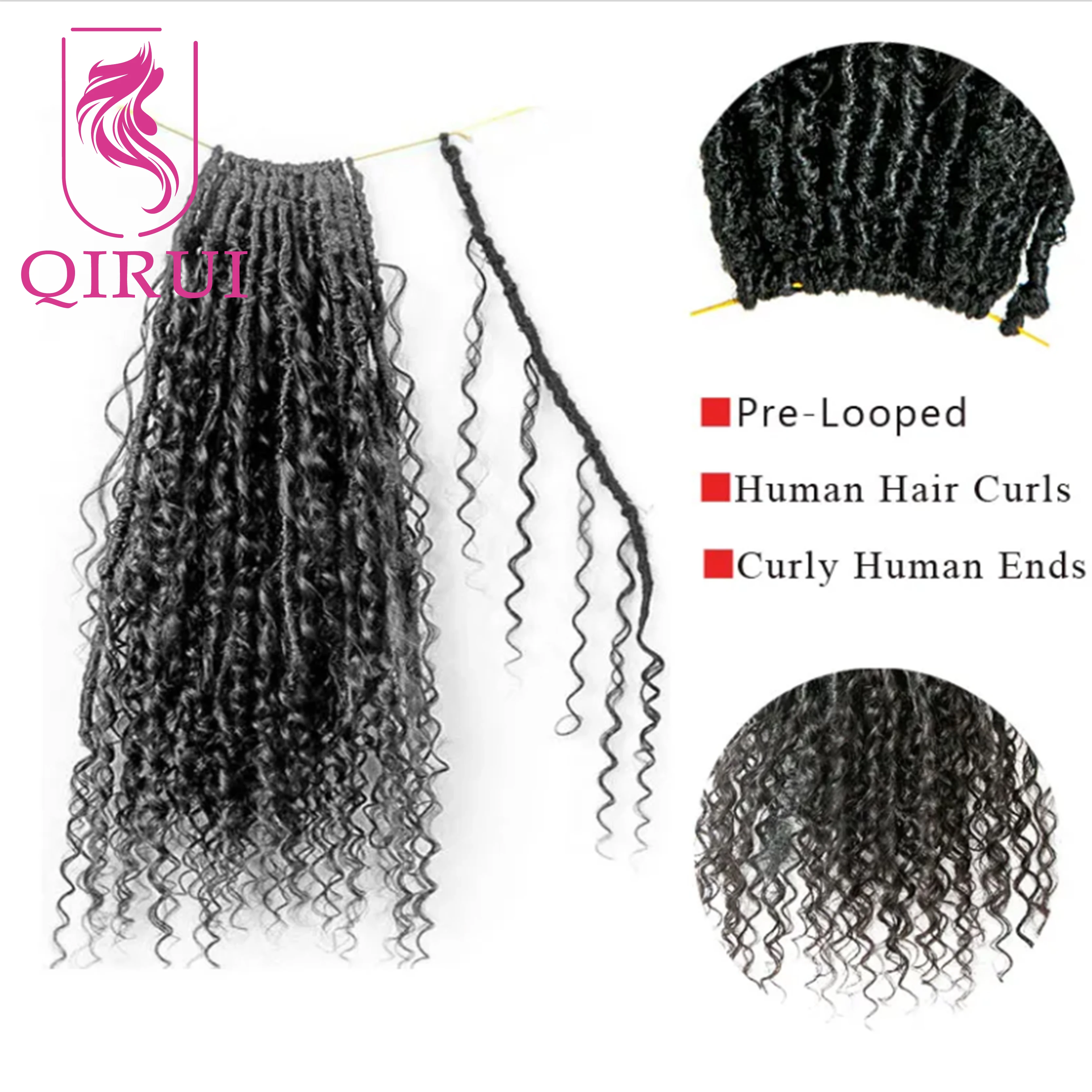 Gehaakte Boho Locs-vlechten Pre-looped met human hair extensions Krullend Volledige uiteinden Godin Zachte Locs Box Knooploze vlechten Haar