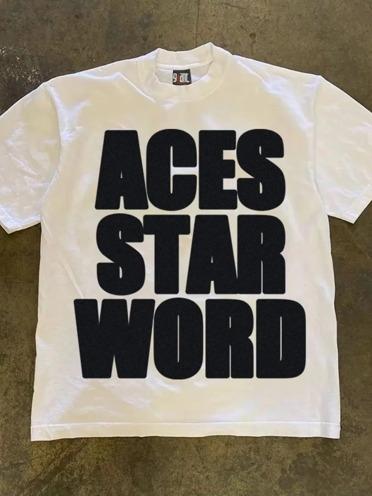 

American Retro Letter Print Pure Cotton ort Sve T-irt ex Summer New Lazy Sle Oversize Top for Teenagers