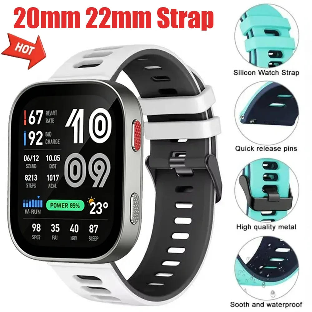 20mm 22mm Silicone Strap for Amazfit Bip Max 6 Two-tone Comfortable Band for Amazfit Active Max 3/Balance 3/T-Rex3 Pro 48mm 44mm