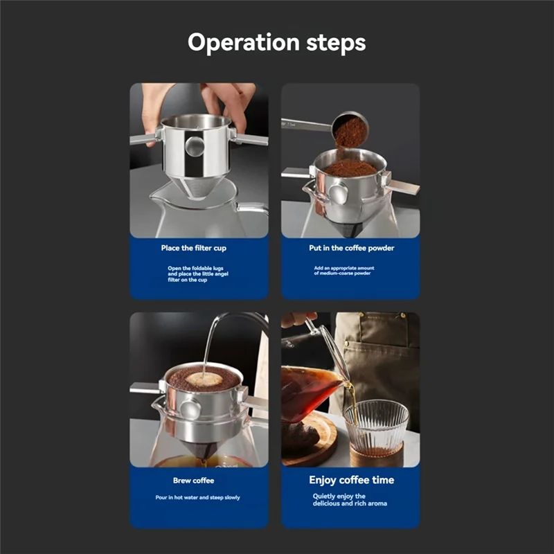 A24P Stainless Steel Coffee Dripper Portable Pour Over Coffee Filter Reusable Slow Drip Coffee Filter For Travel Camping