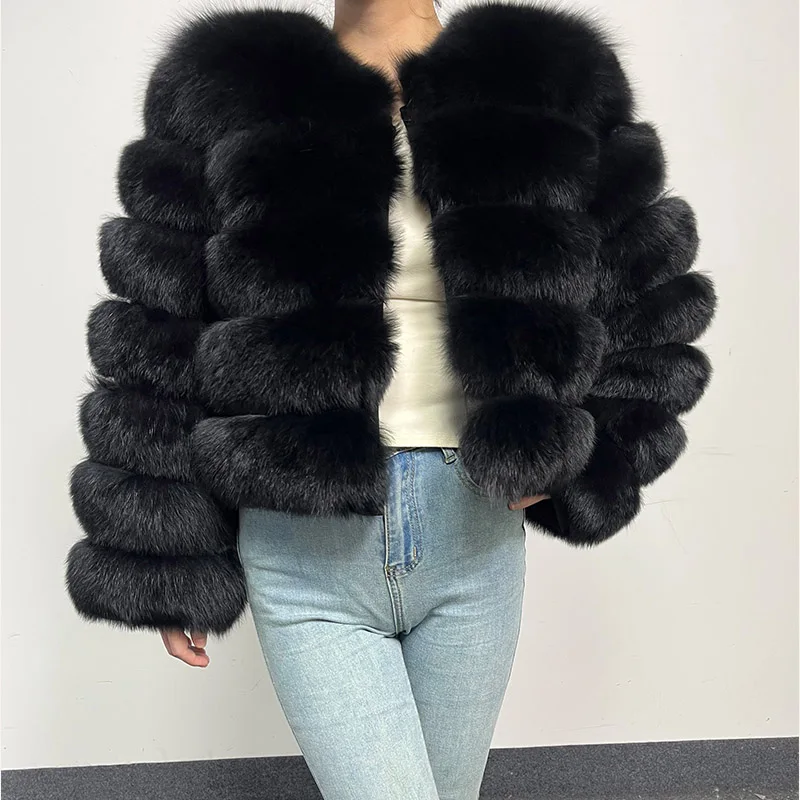 2024 New black Winter Women\'s Cold Coat Top Fox Jackets Women clothing Luxury Furry Natural Real fox Fur Jacket Coats