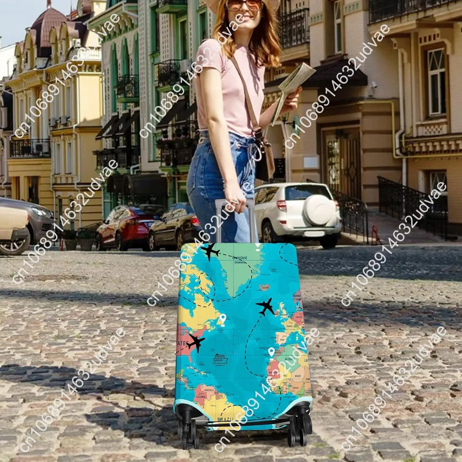 Flight Map Navigation Travel Luggage Cover Suitcase Protector Fits Wheel Covers PatternedTravel Related Items Luggage Protector