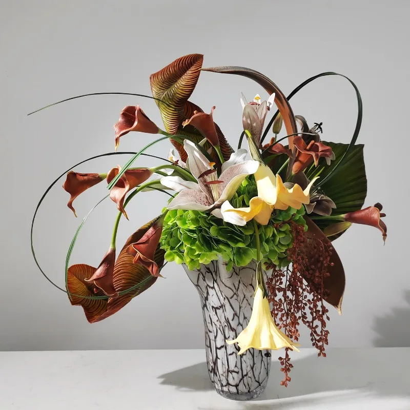 New Chinese-style simulated flower art ornaments, living room entrance decorations, fake flowers, light luxury flower utensils