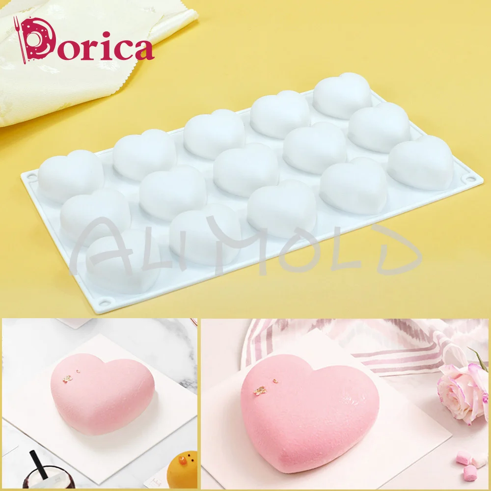 

Dorica 15 Cavities Valentine's Love Heart Silicone Mousse Mold Chocolate Cake Mould Cake Decorating Tools Baking Accessories