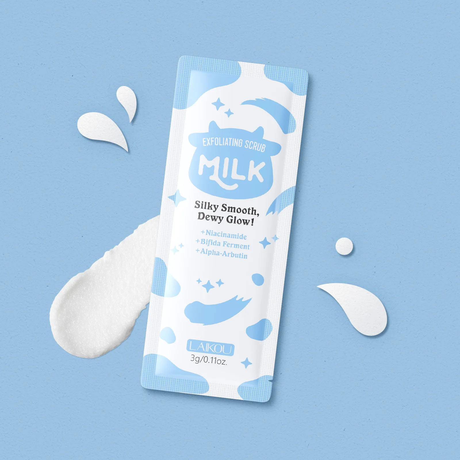 

Скраб для тела LAIKOU Milk Exfoliating Scrub, 10 упаковок по 3 г, для удаления омертвевшей кожи, увлажняющий, очищающий поры, дорожный формат для женщин