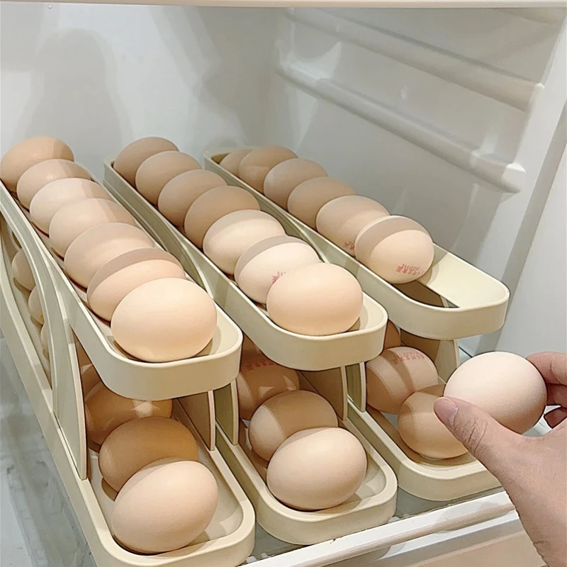 

Egg storage box Side door fresh-keeping box for refrigerator Rolling egg holder for kitchen