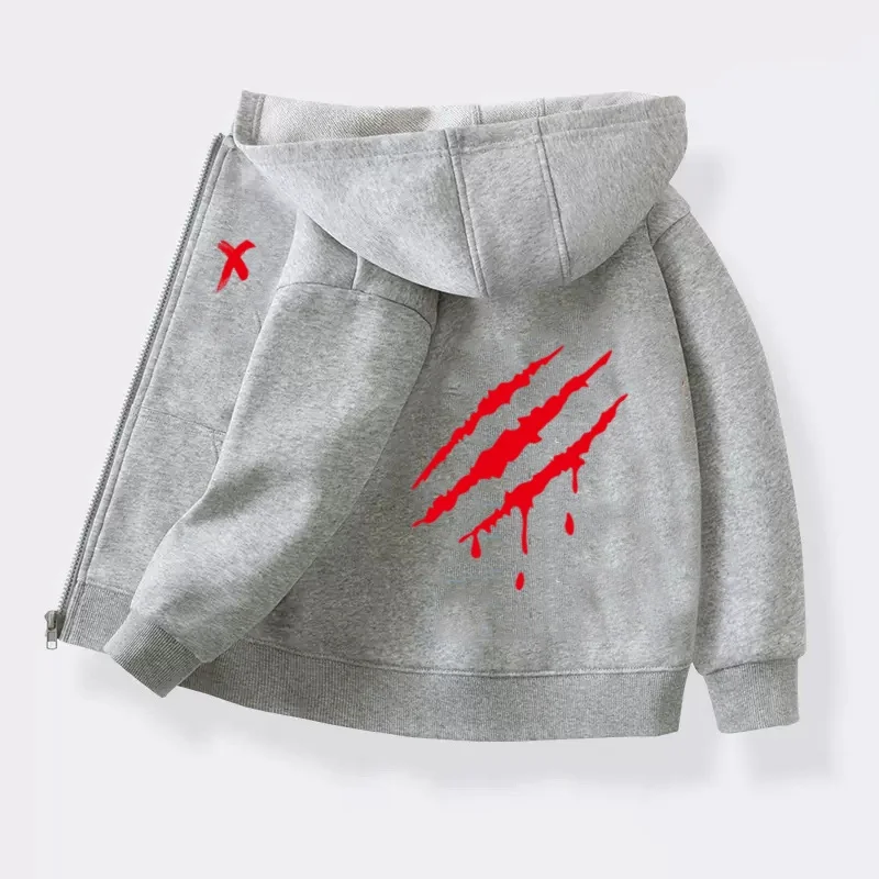 Children Long-sleeved Coats Wild Beast Scratch Print Hoodies Boys Brand Jacket with Zipper Teenagers Sweatshirt 6-14T
