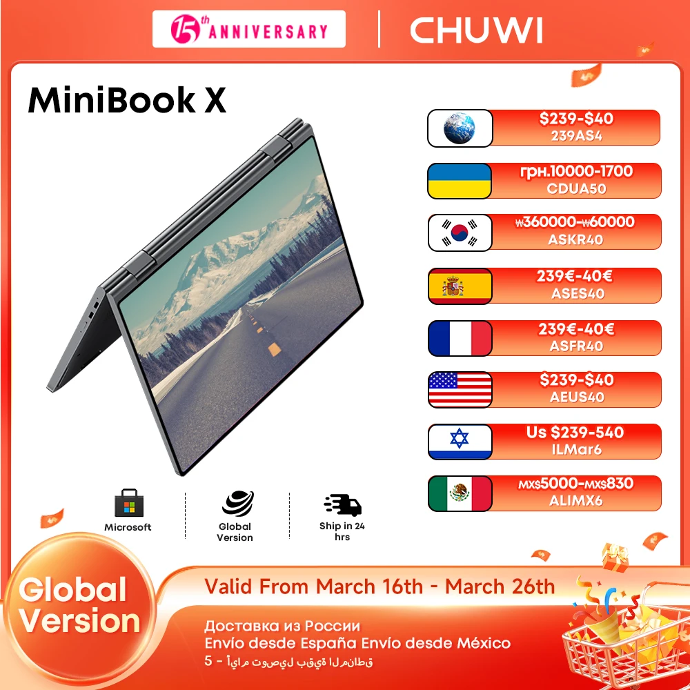 CHUWI MiniBook X 2-in-1 Tablet Laptop Intel N100 Notebook 12GB LPDDR5 512G SSD 10.51