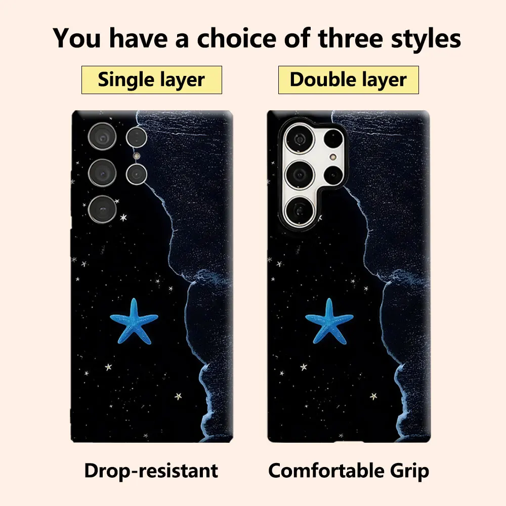 Blue Starfish Night Phone Case for Samsung Galaxy S26 S25 Ultra S24 S23 Ultra Plus Shockproof Double layer tough Back Cover