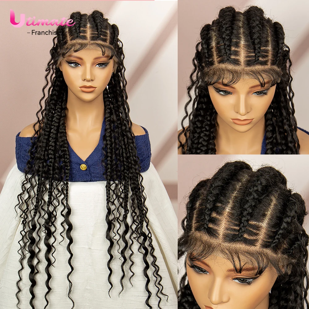 34 Inches Cornrow Braided Wigs for Women Full Lace Synthetic Hair Wigs with Baby Hair Braiding Hair for Boho Braids Lace Wigs