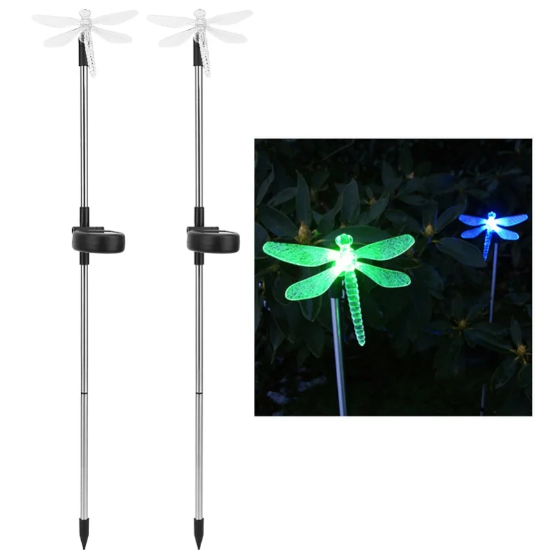 2Pcs/Set Unique Dragonfly Solar LED Lawn Light Color Changing Garden Stake Light Decoration