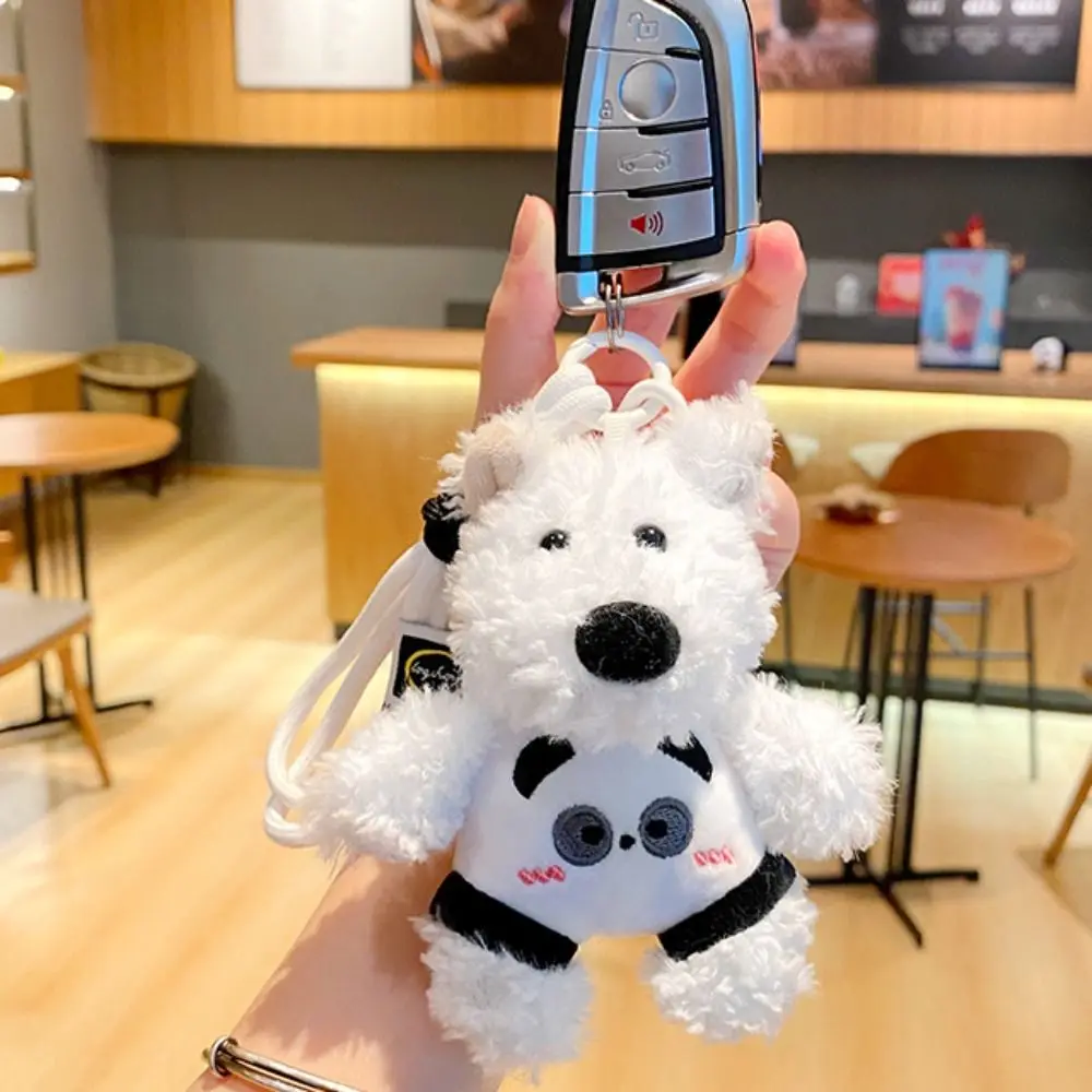 Fashion Cartoon West Highland Terrier Keychain Fluffy Creative Puppy Plush Keyring Kawaii Animal Doll Pendant Birthday