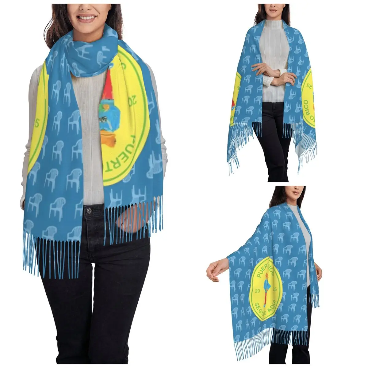 DTMF Bad Bunny Music Shawl Wrap Women Warm Long Soft Scarf Pashmina Tassel Scarves
