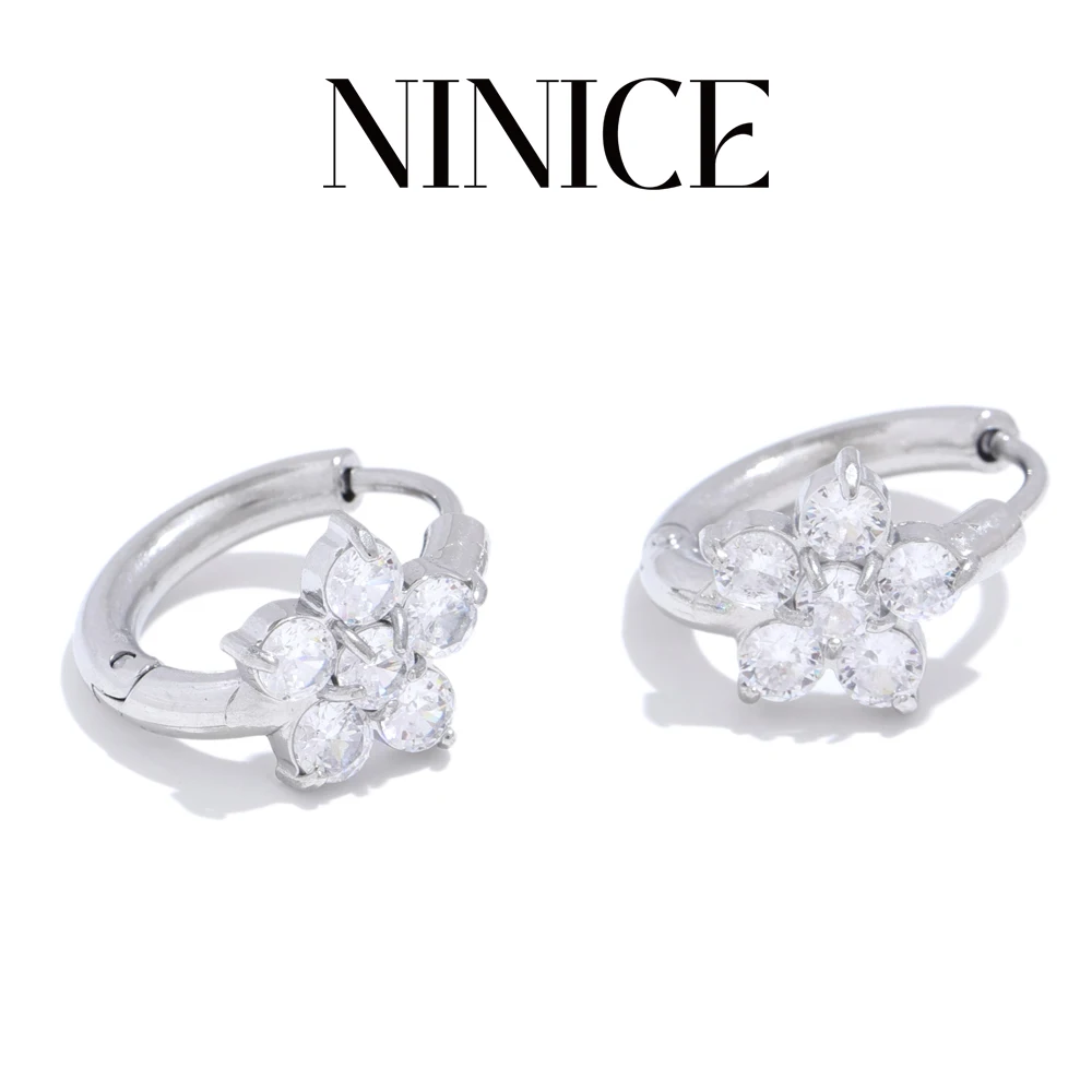 

NiNice Trendy Stainless Steel Bling Zirconia Flower Hoop Earrings High-Grade Exquisite Temperament Jewelry Gala Gift