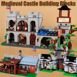 MOC Medieval Castle Architecture Scene Building Blocks Military Civilian Cabin Sentry City Wall Knight Warrior Weapon Bricks Toy