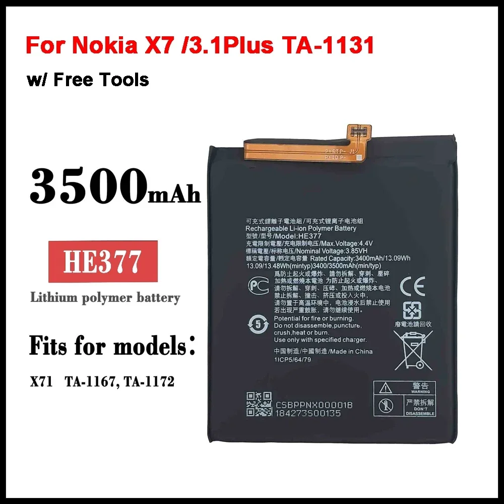 

NEW HE377 HE376 3500mAh Battery for Nokia X71 /3.1Plus TA-1131 TA-1119 / 8.1 TA-1119 TA-1128 Mobile Phone High Quality