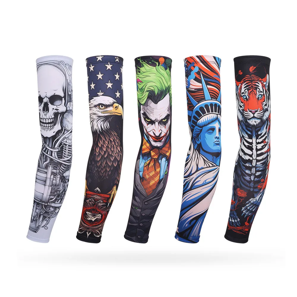 Summer Tattoo Sleeve Ice Silk Sleeves Sun-proof Running Cycling Driving Fishing Elastic Arm Cover for Men Women Arm Protection