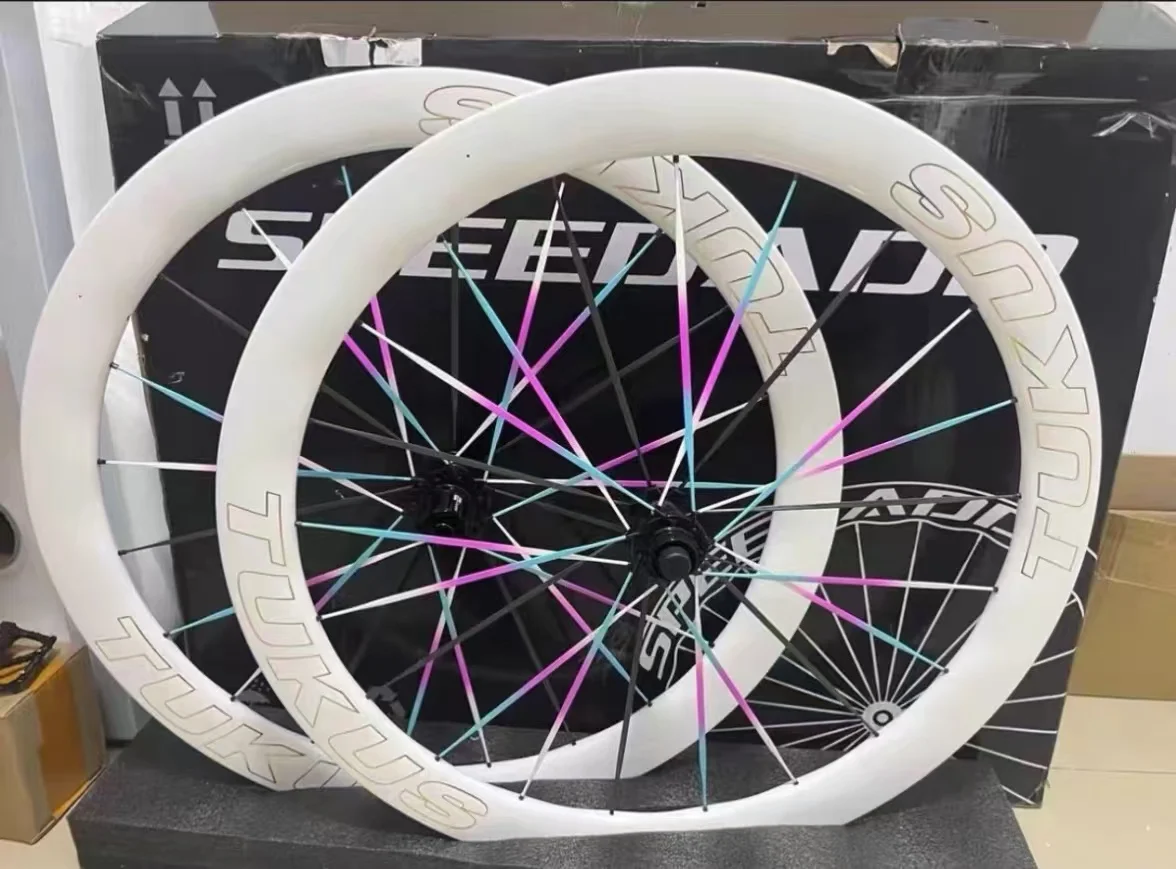 

TUKUS 700C Road Bike C50CC-AC Rainbow Wave Cruiser full carbon bicycle Thru Axle Direct pull disc brake wheelset carbon clincher