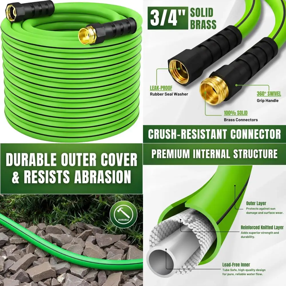 

Flexible 100ft Garden Hose with 5/8 Diameter, Swivel Grip, Kink Resistant, Leakproof Brass Fittings for Lawn, Garden, and Car Us