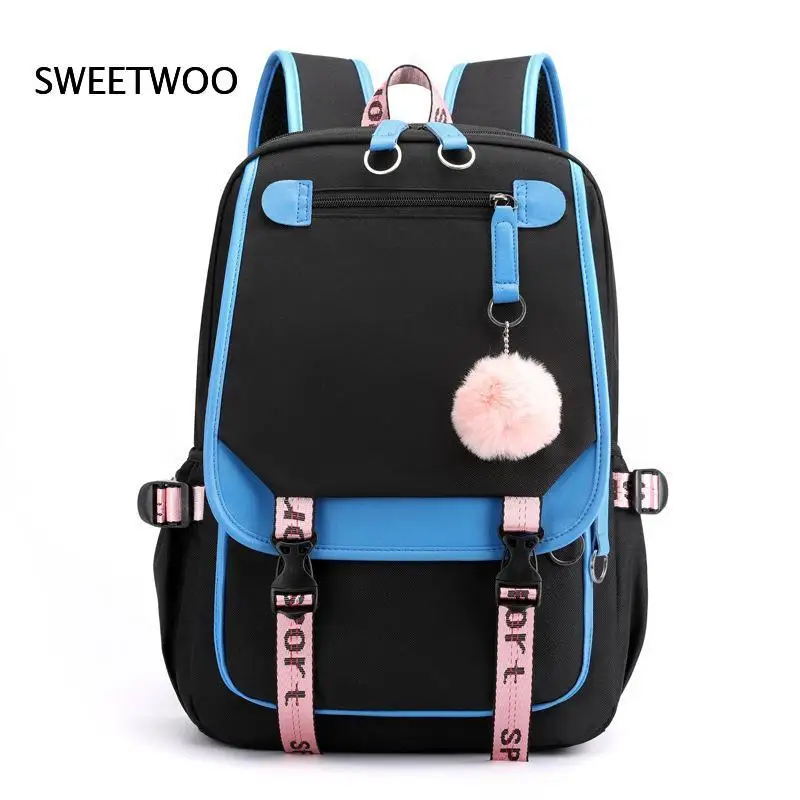 Teen Stylish Contrast Color Backpack Multi Compartment Casual School Bag Sport Decor Strap Comfortable Shoulder Rucksack