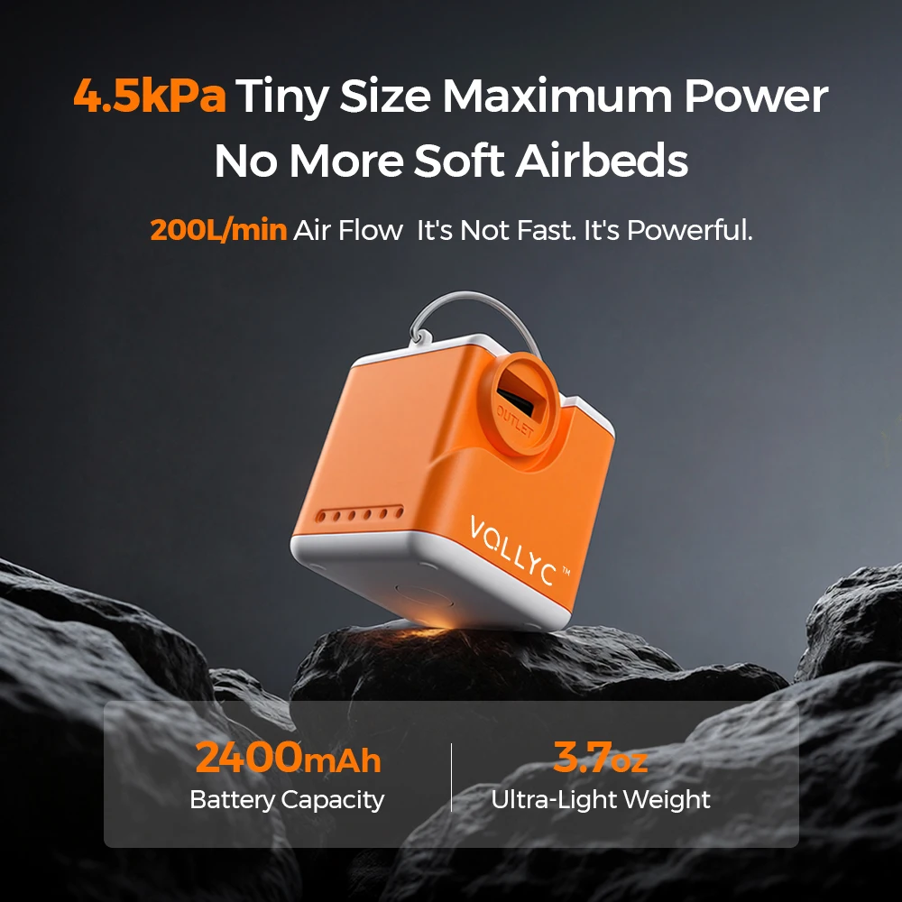 

VOLLYC Electric Air Pump, Portable Camping Pump with 3 Level Light for Air Bed Mattress, Sleeping Pads, Pool Floats, Vacuum Bags