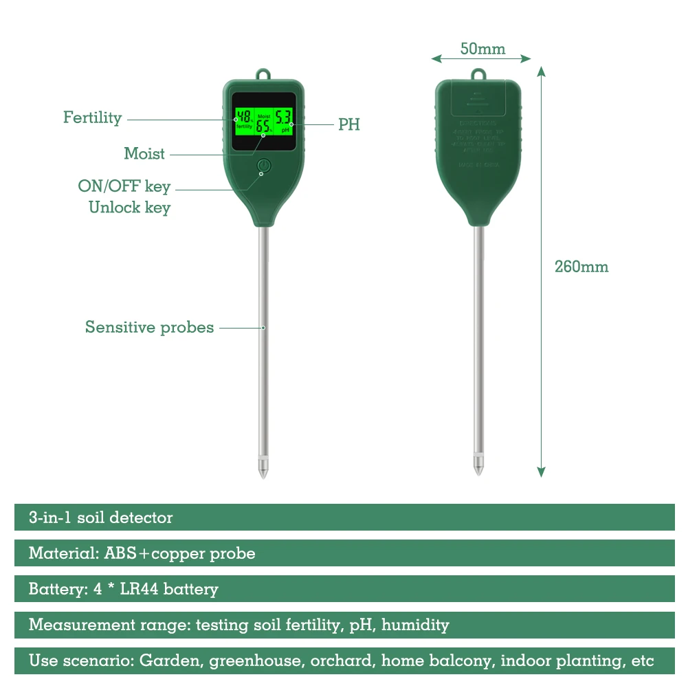 Yieryi 3 in 1 Soil PH Meter Farm Garden Fertility Tester Soil Moisture Test Detector for Indoor Planting, Potted Plants, Lawn