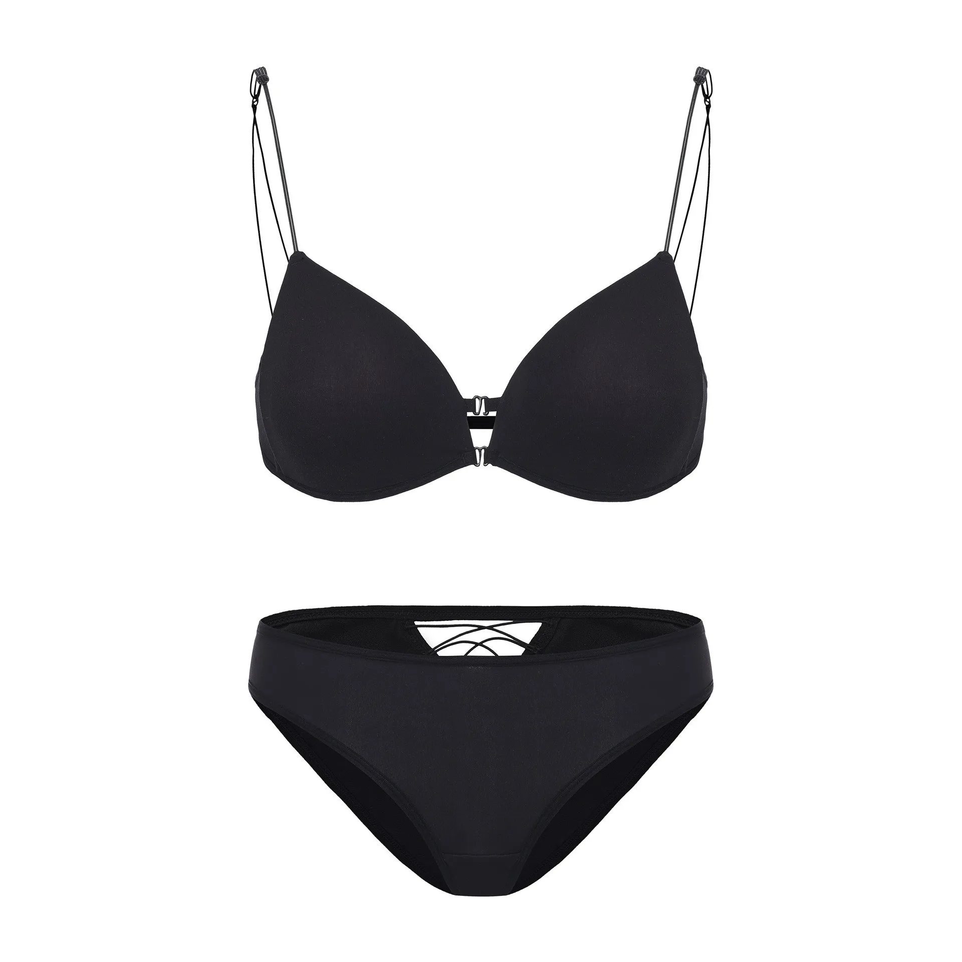 

French-style Wireless Front-clasp Triangle Cup Bra Set For Women Push-up Thin Sexy Makes Small Solid Color Bra Sets Elegant B2KT