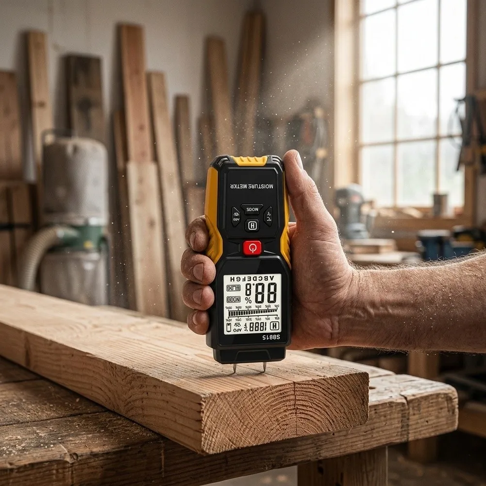Pinless Moisture Meter LCD Display Non Invasive Wood Wall Masonry Deep Detection Tool For Home DIY Renovation Leak Inspection