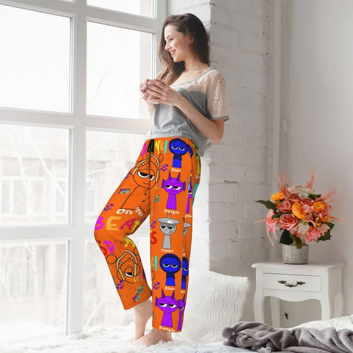 Sprunki Kid Gaming Girl's Loungewear pants Loose-Fit Pajama Pants Home Sleep Bottoms view 6