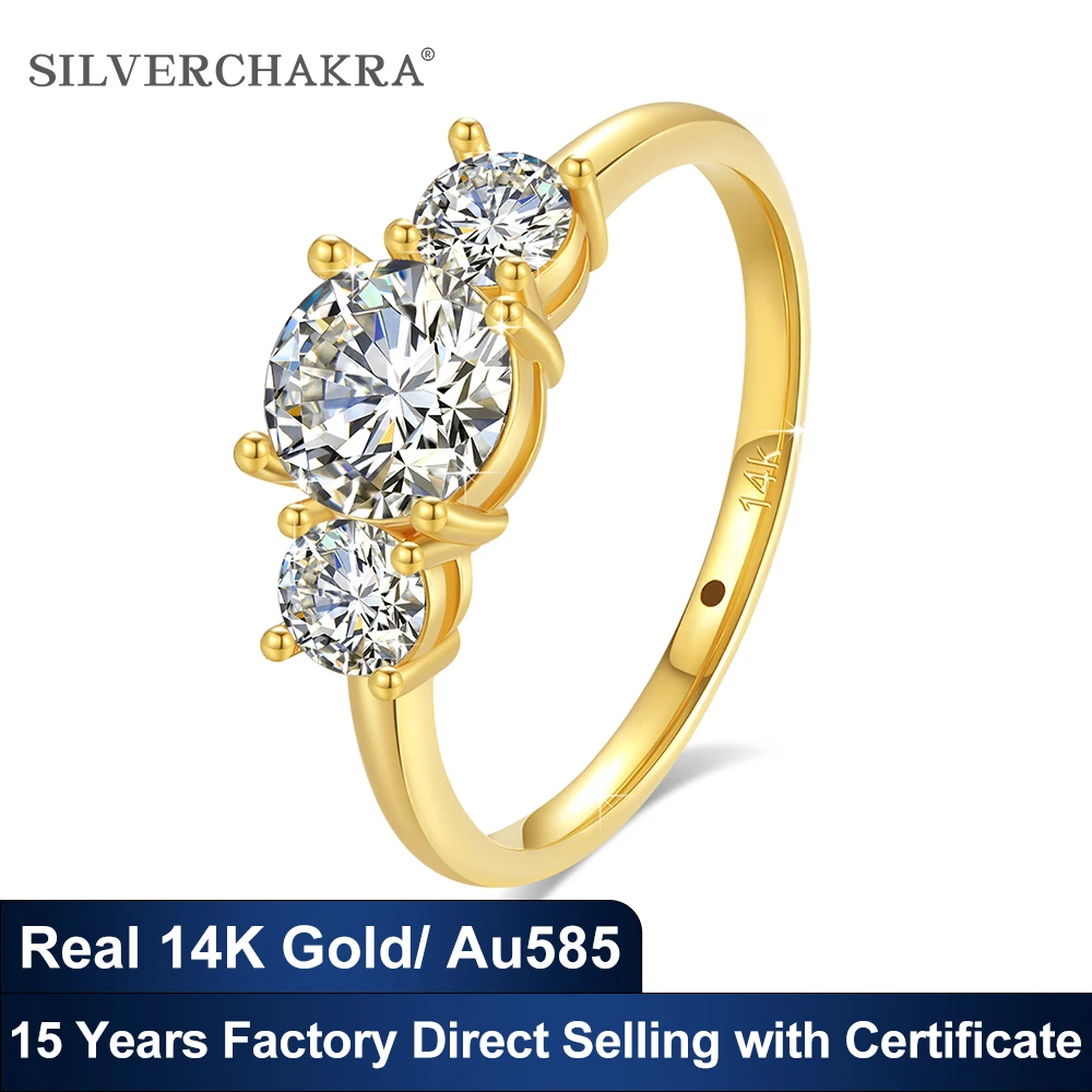 

14K Gold 3 Stones Moissanite Diamond Rings Modern Engagement Women's Ring Luxury Original Certified 2025 Trend Wedding Jewelry